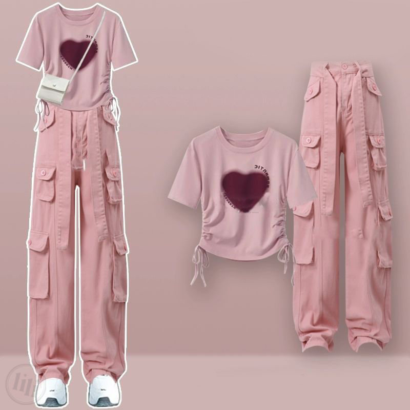 粉色T袖/+粉色長褲/套裝