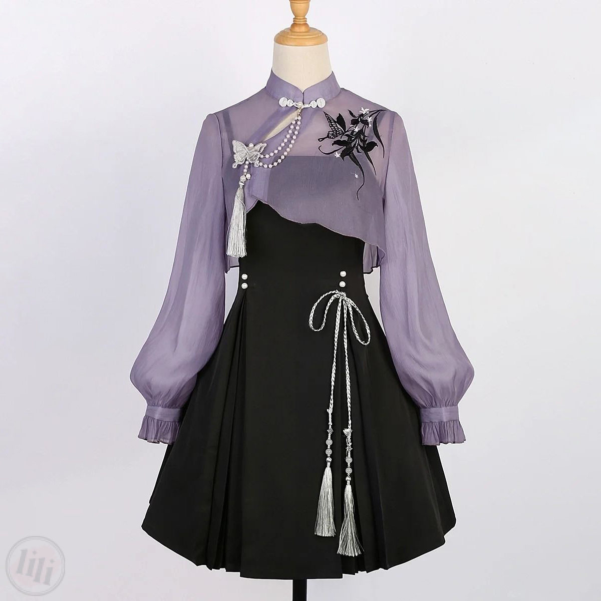 紫色上衣+黑色洋裝01