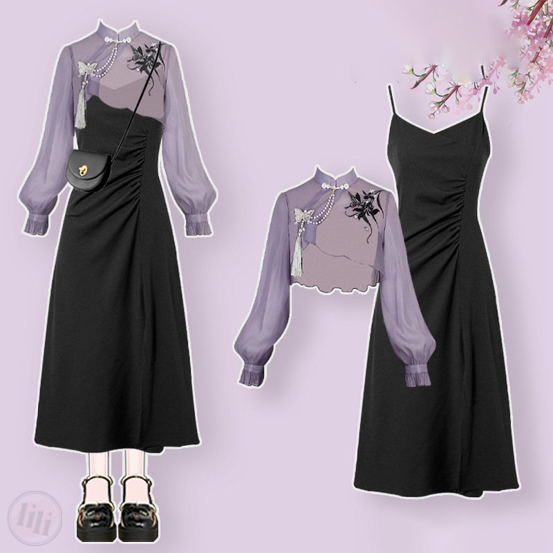 紫色上衣+黑色洋裝03
