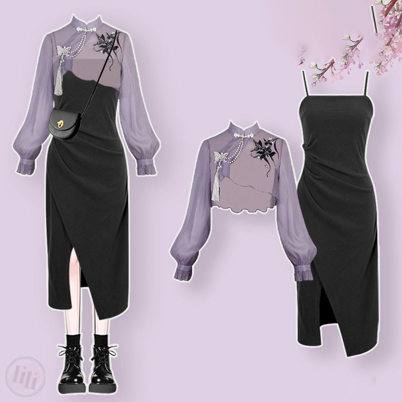 紫色上衣+黑色洋裝04
