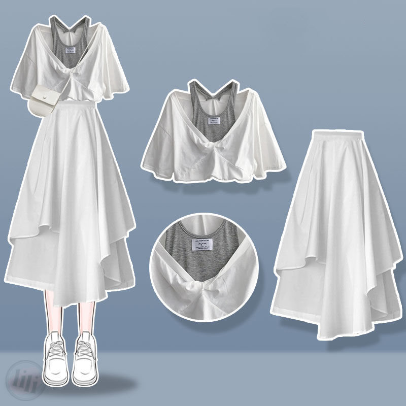 白色上衣+白色半身裙