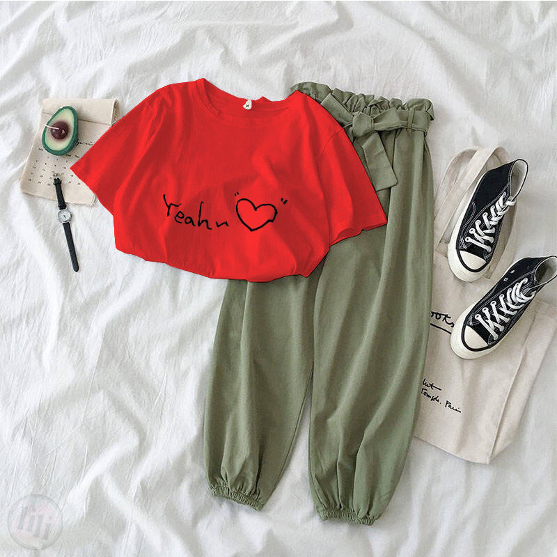 紅色/T恤+綠色/褲子