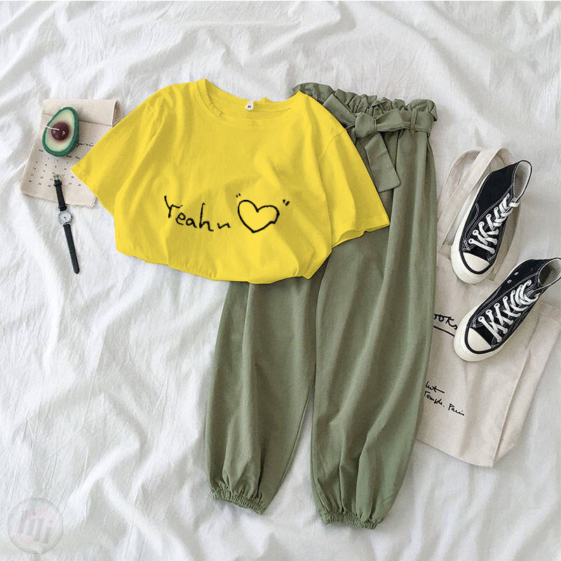 黃色/T恤+綠色/褲子
