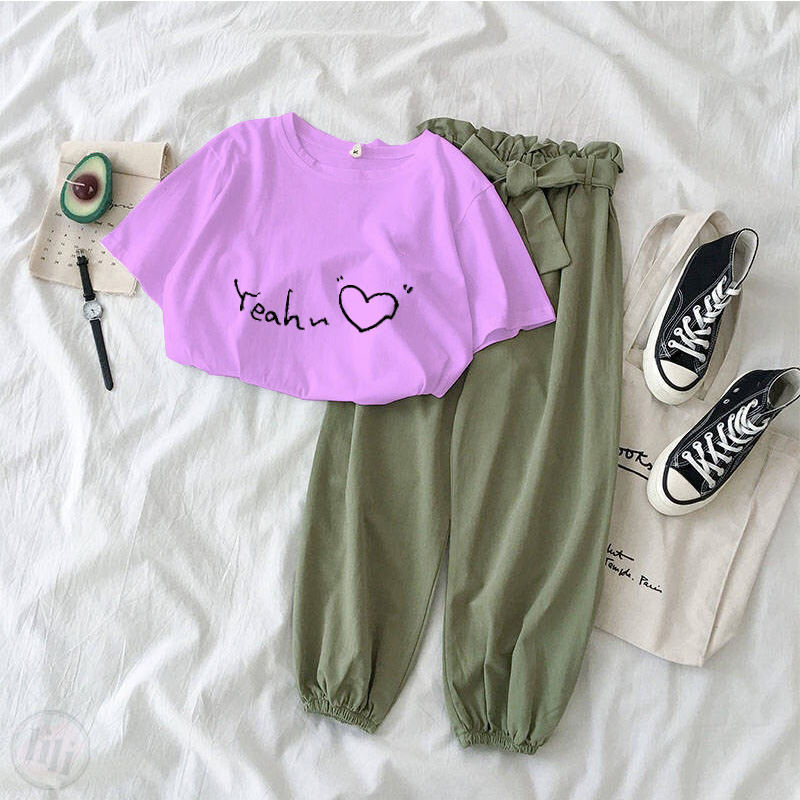 紫色/T恤+綠色/褲子