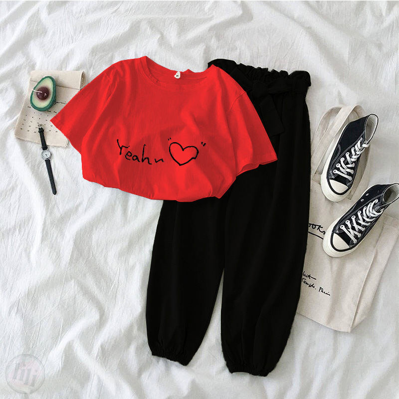紅色/T恤+黑色/褲子