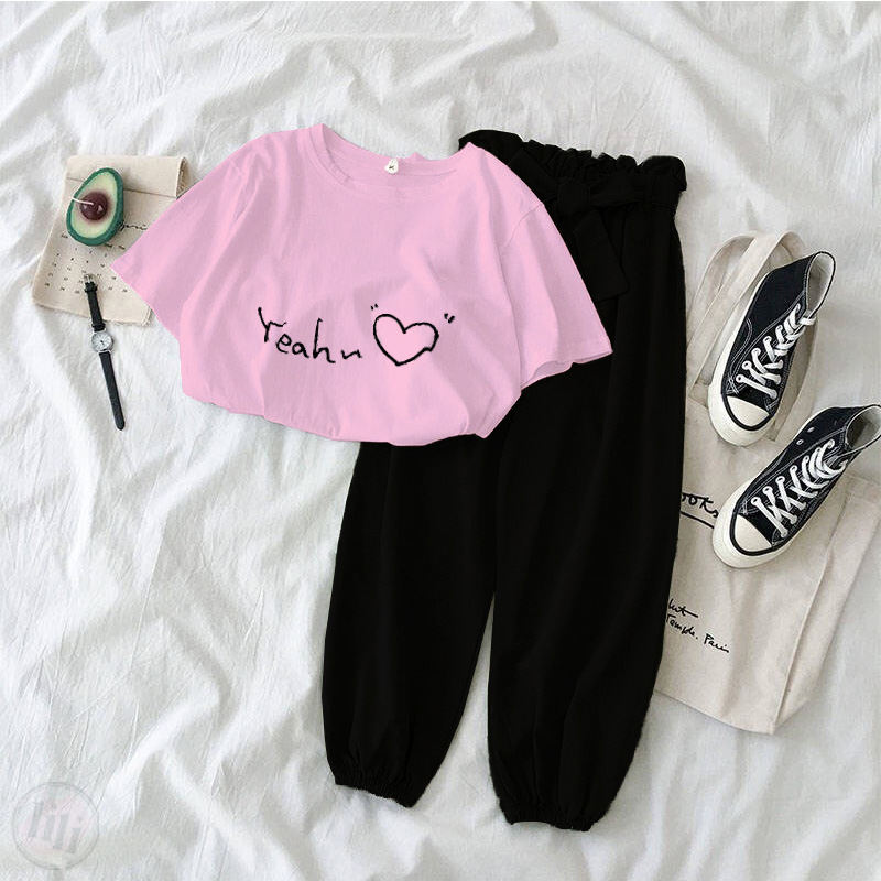 粉色/T恤+黑色/褲子