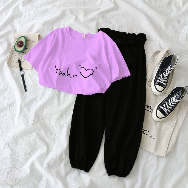 紫色/T恤+黑色/褲子